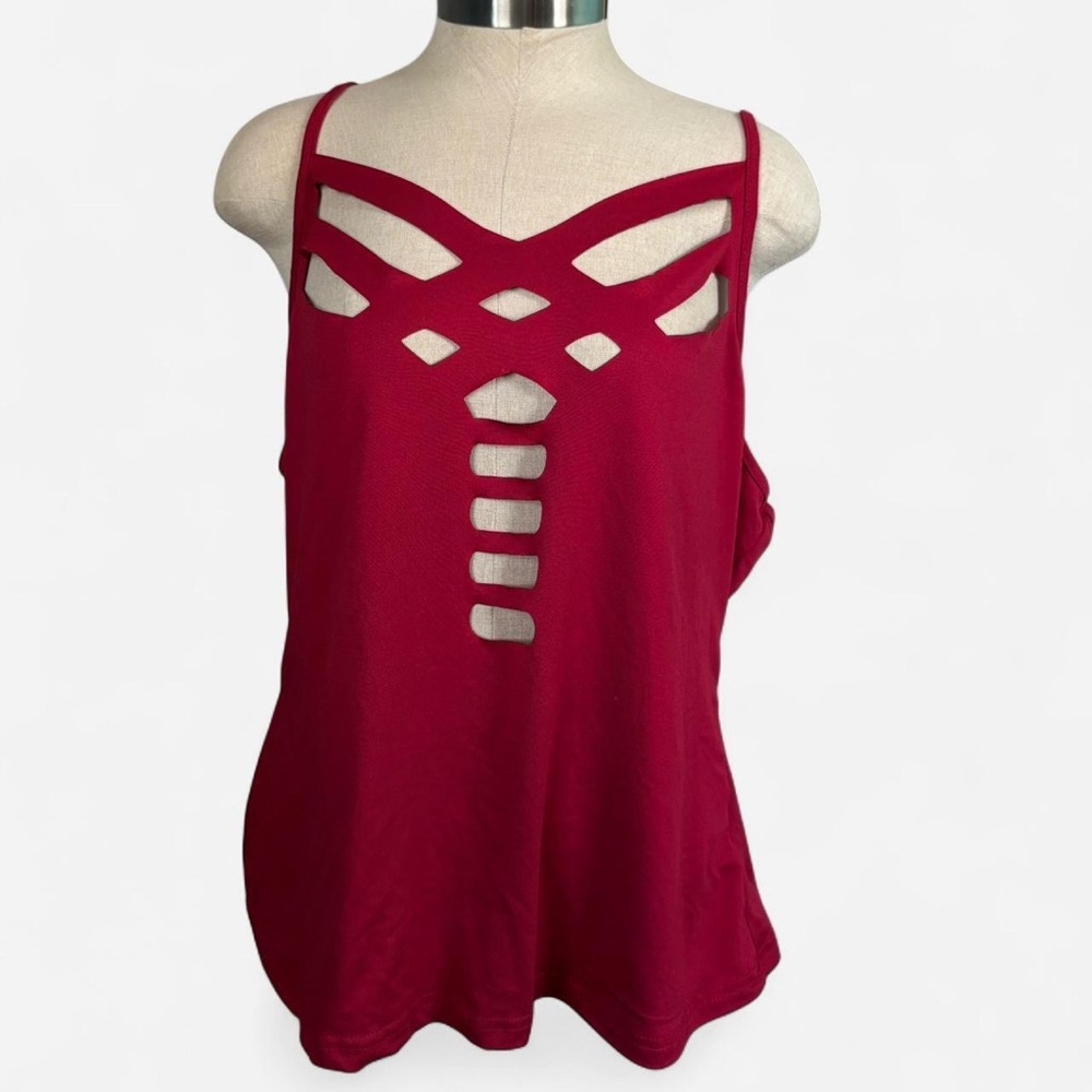 SHEIN curve Burgundy keyhole Cutout spaghetti strap Tank Top women’s XXL